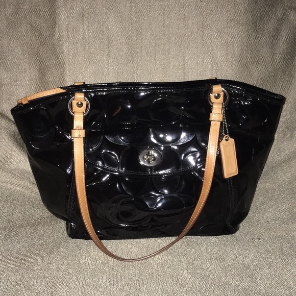 Coach signature bag black tan EUC YKK zipper - Picture 1 of 12